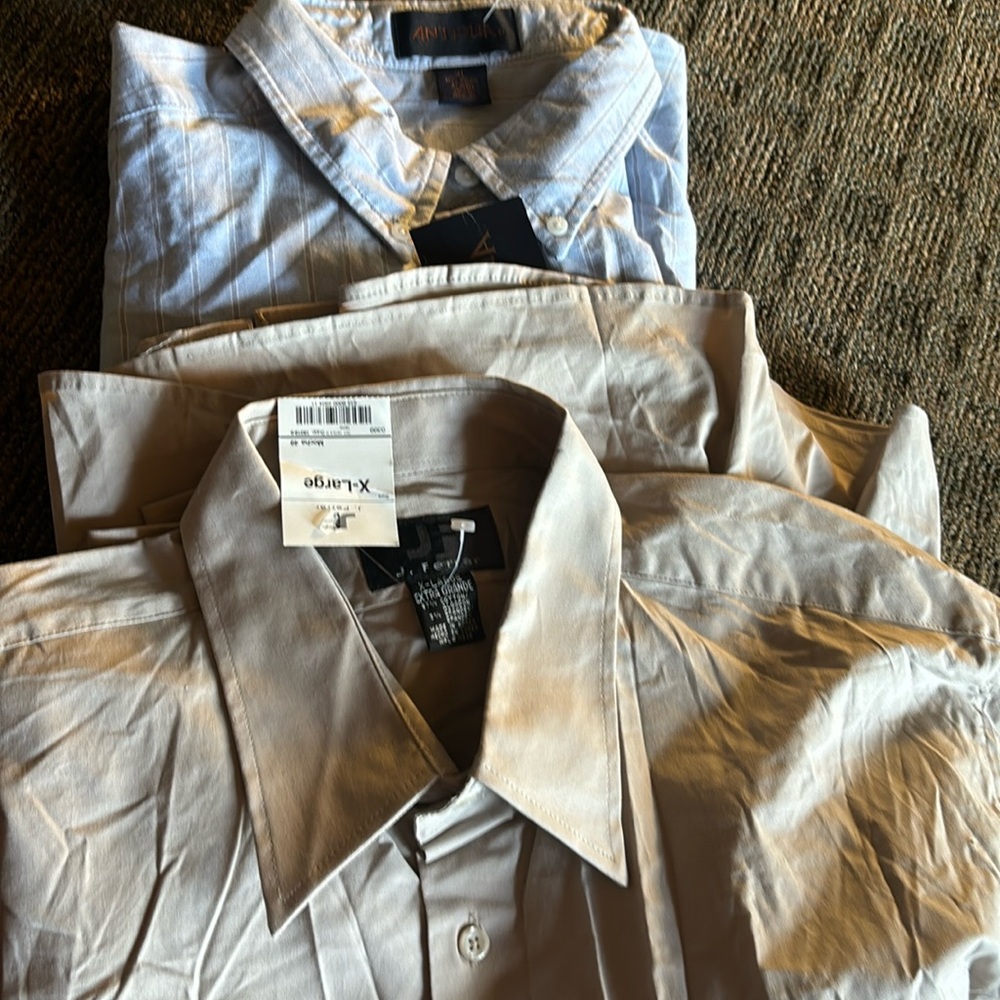 2 Men’s Brand new XL shirts tan LS Dress blue set SS Oxford GREAT DEAL